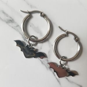Heart Bat Wing Hoop Dangle Earrings